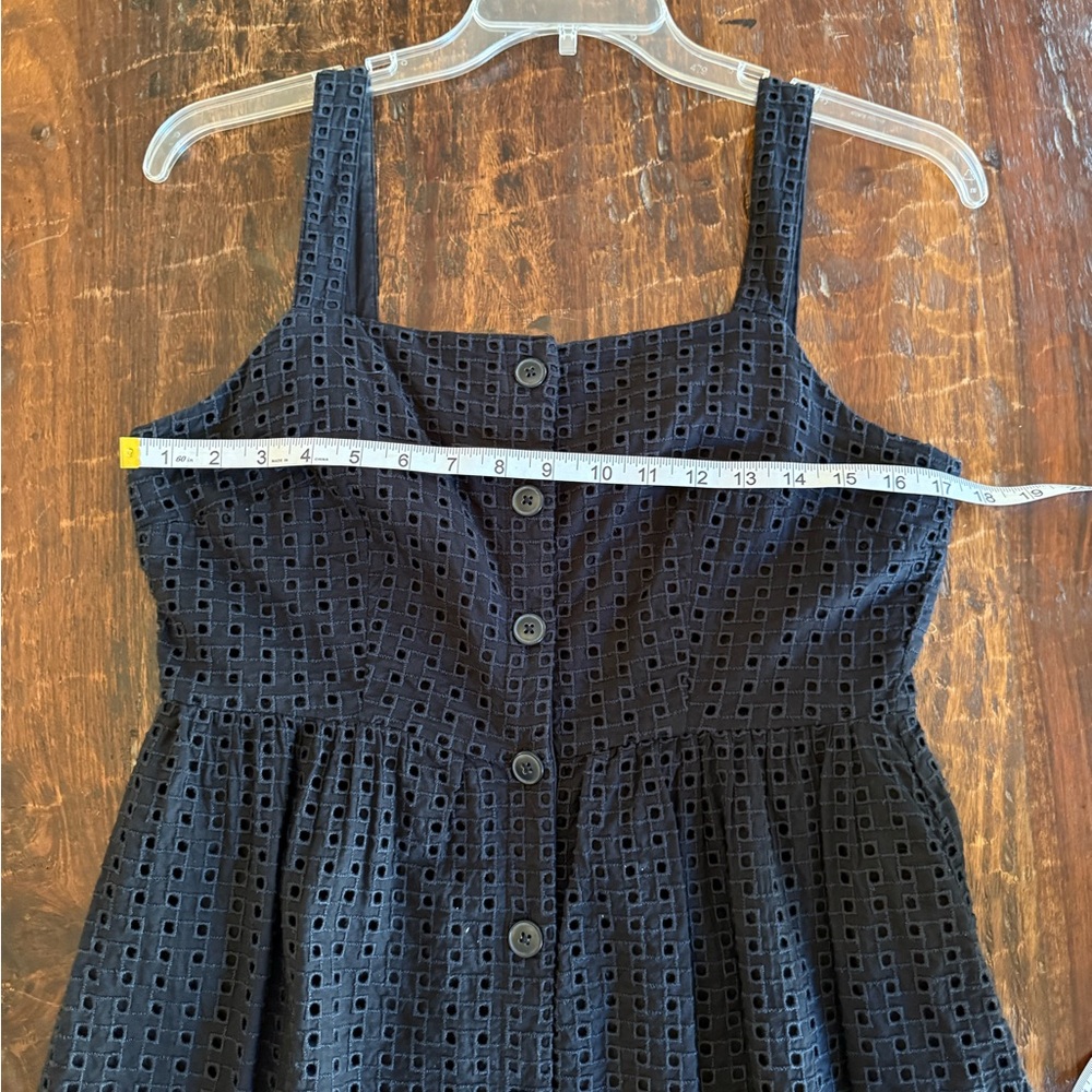 J. Crew Black Eyelet Sleeveless Midi Dress Adjustable Straps 8 - Picture 9 of 11